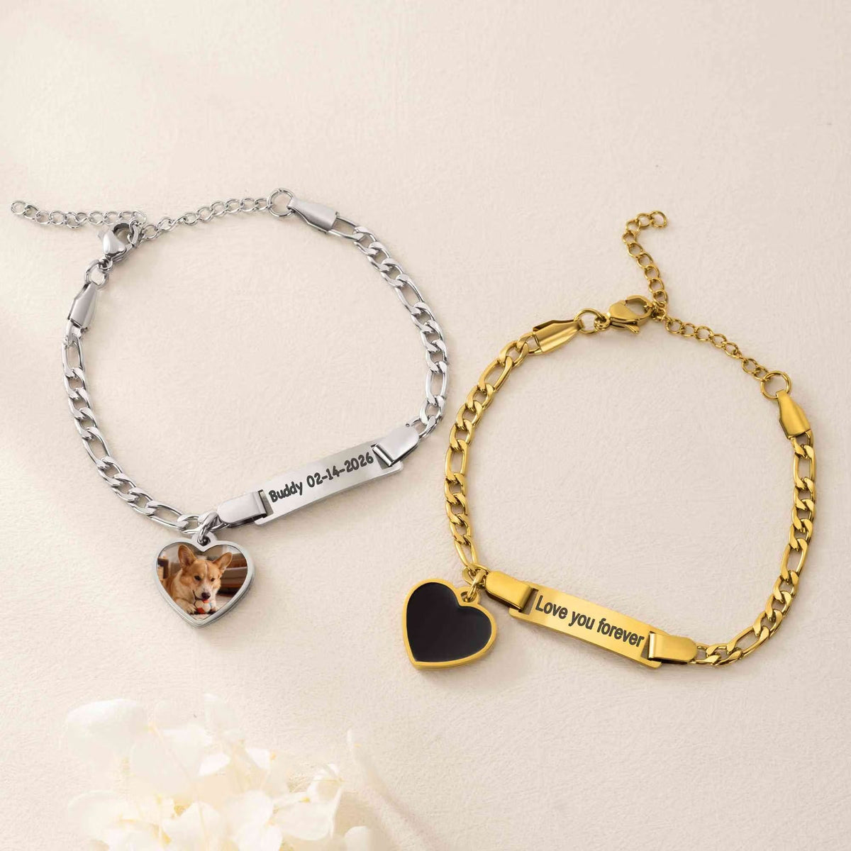 Personalized Heat-Activated Heart Charm Hidden Photo Bracelet with Engraved Text