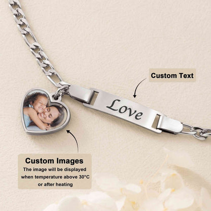 Personalized Heat-Activated Heart Charm Hidden Photo Bracelet with Engraved Text